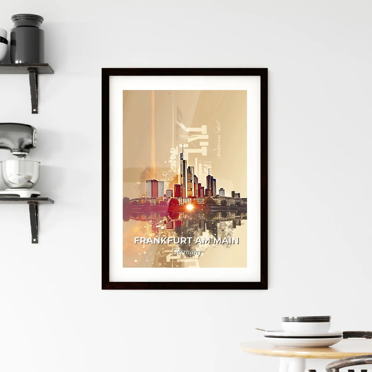 Frankfurt Skyline City Lights Artwork Framed Print
