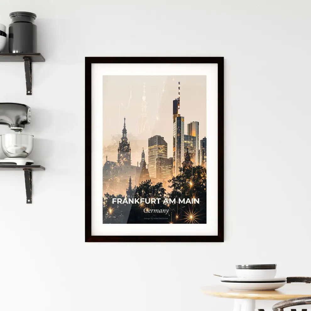 Frankfurt Skyline Double Exposure Art Poster Framed Print