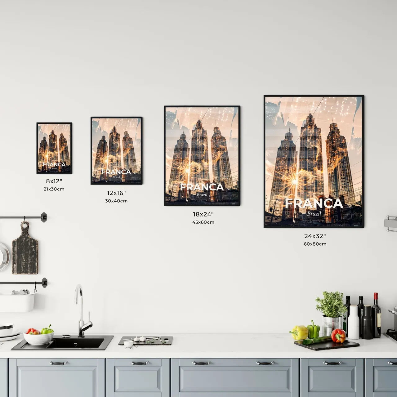 Franca Brazil Skyline Landmarks Poster Office Art