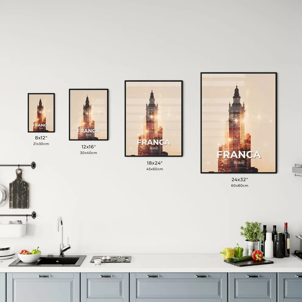 Franca City Bright Beige Poster Skyline Sparkling Office Art