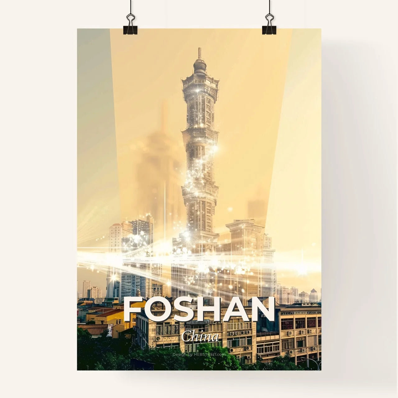 Foshan Cityscape Skyline Double Exposure Poster Poster
