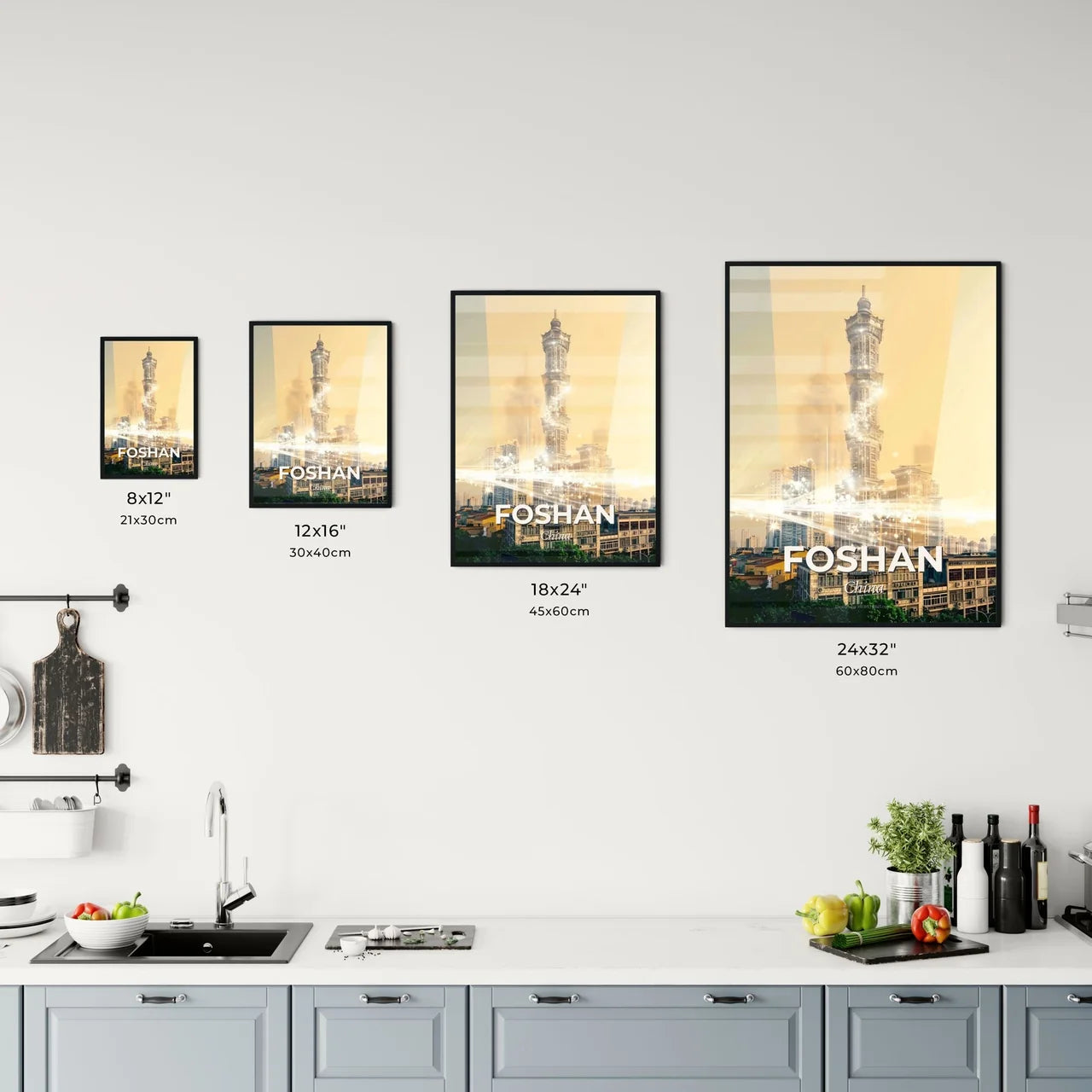 Foshan Cityscape Skyline Double Exposure Poster Office Art