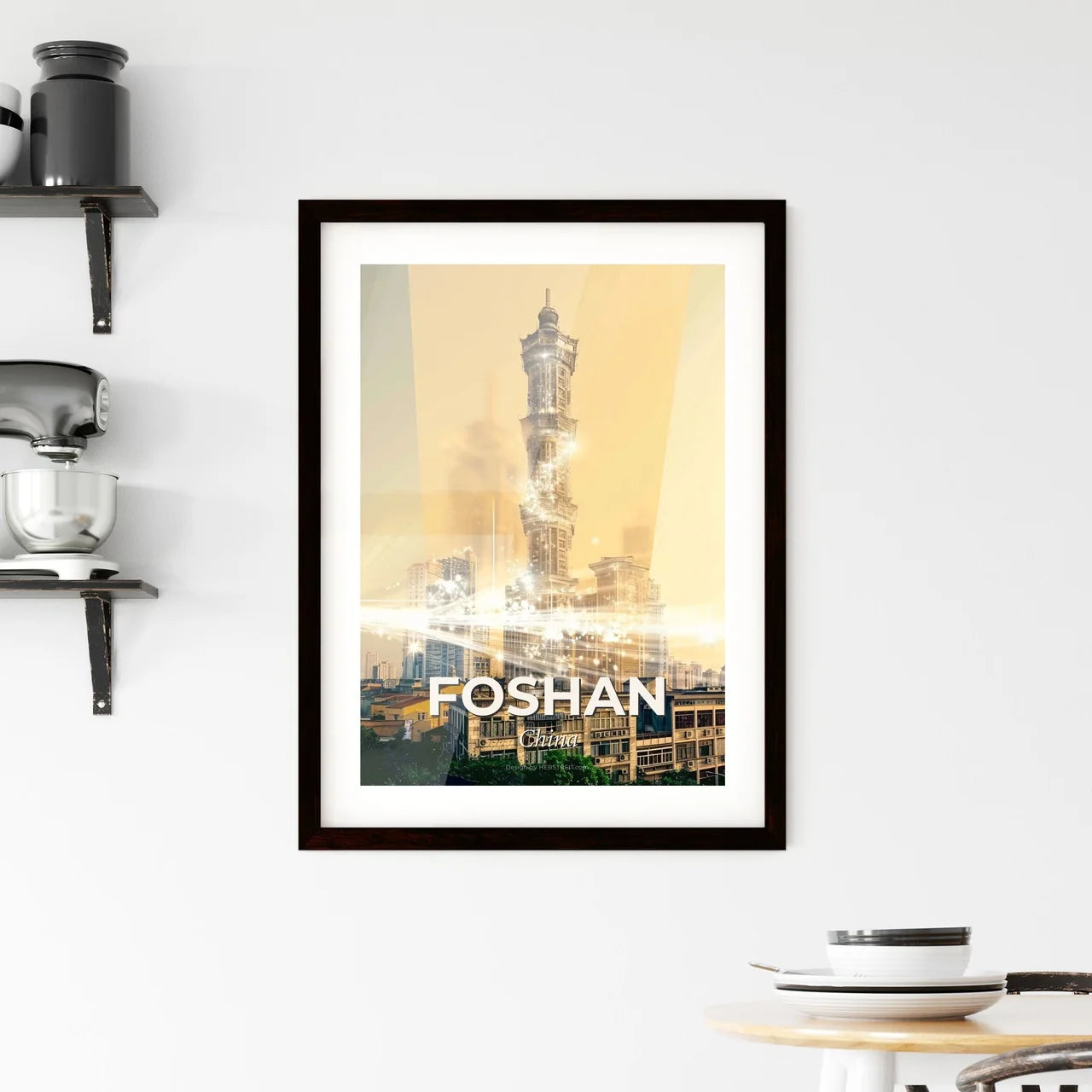 Foshan Cityscape Skyline Double Exposure Poster Framed Print