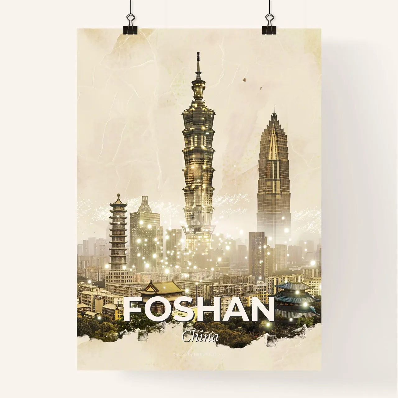 Foshan Cityscape Double Exposure Poster Art Poster