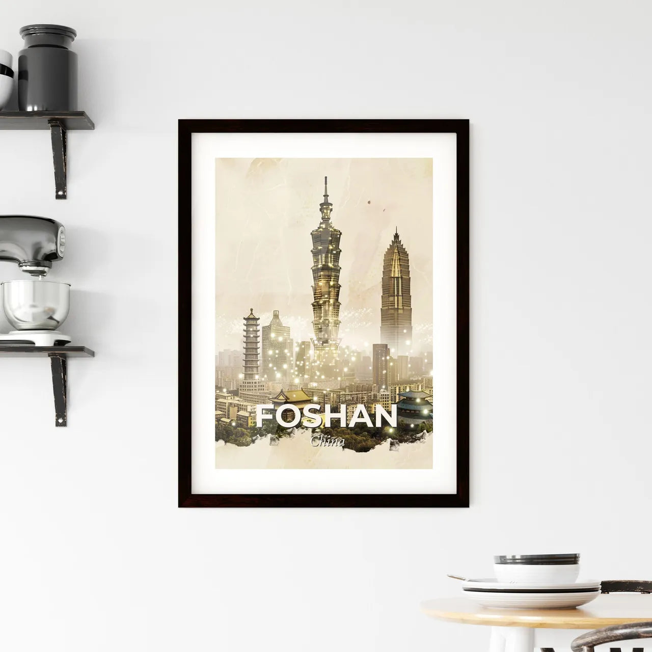 Foshan Cityscape Double Exposure Poster Art Framed Print