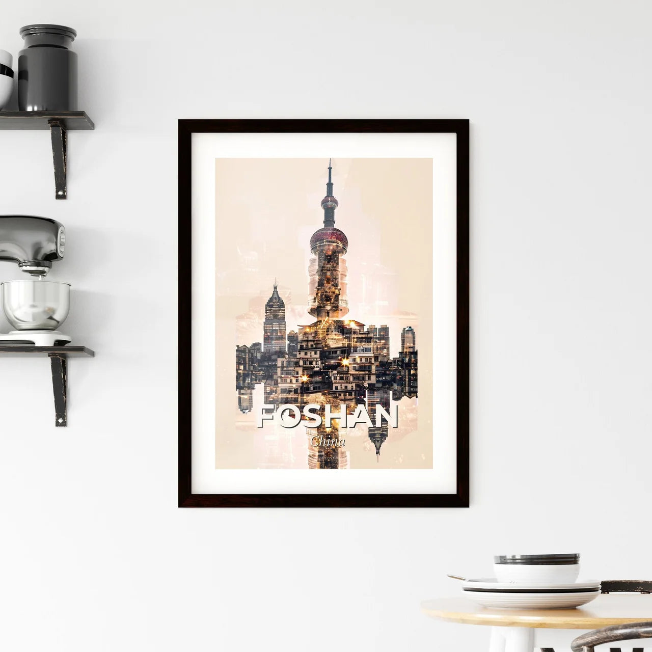 Foshan City Lights Skyline Poster Art Framed Print
