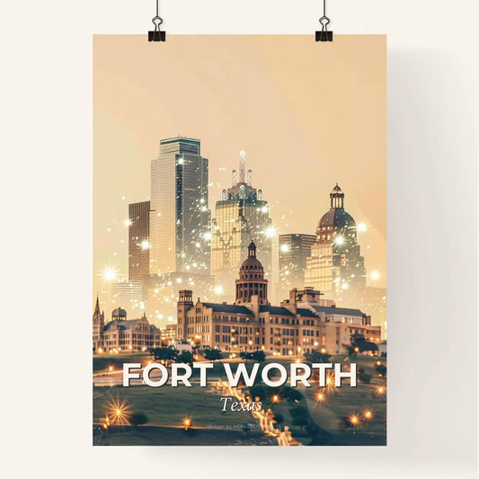 Fort Worth City Skyline Double Exposure Art Poster Poster