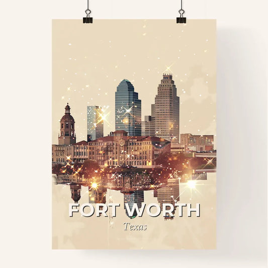 Fort Worth City Lights Skyline Poster Art Poster
