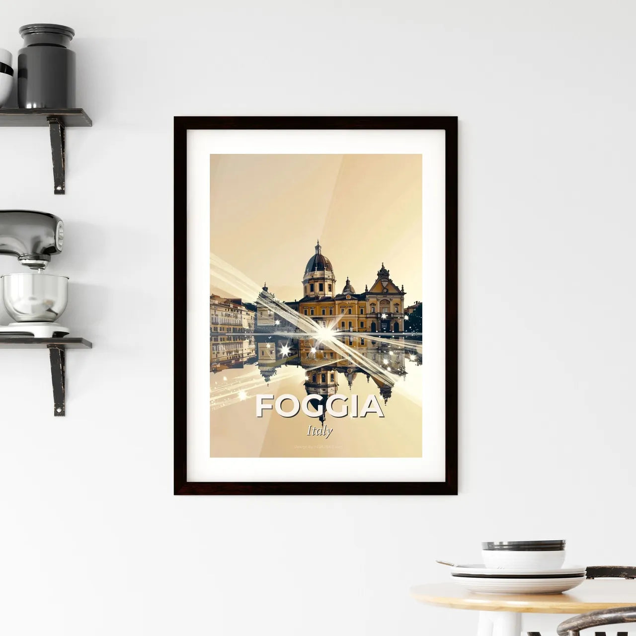 Foggia Skyline Double Exposure Composite Art Poster Framed Print