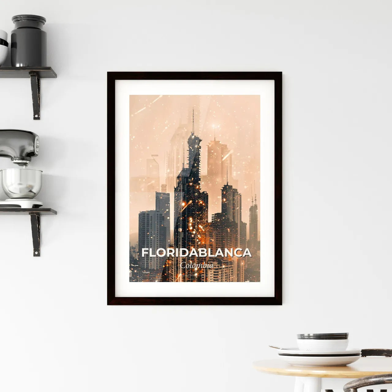 Floridablanca City Skyline Colombia Double Exposure Art Framed Print