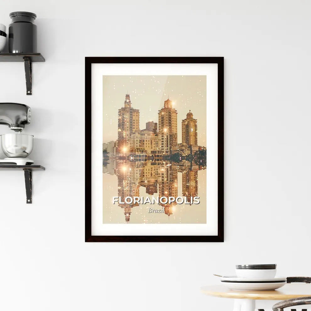 Florianopolis Skyline Double Exposure Art Poster Framed Print