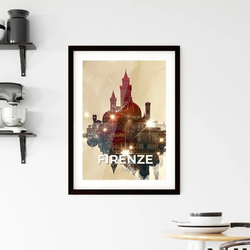 Florence City Icons Skyline Art Deco Poster Framed Print