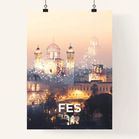 Fes, Morocco: Double Exposure City Skyline Art Poster