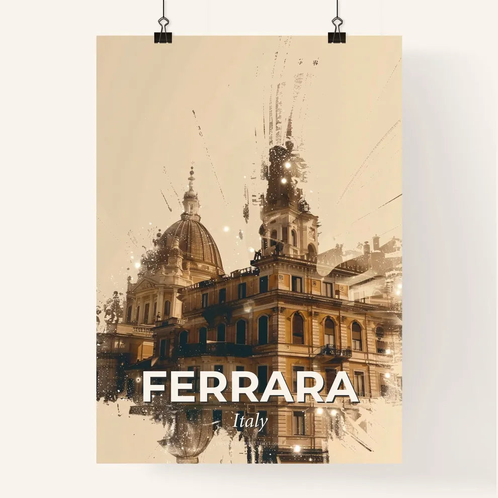 Ferrara Skyline Composite Art on Beige Poster