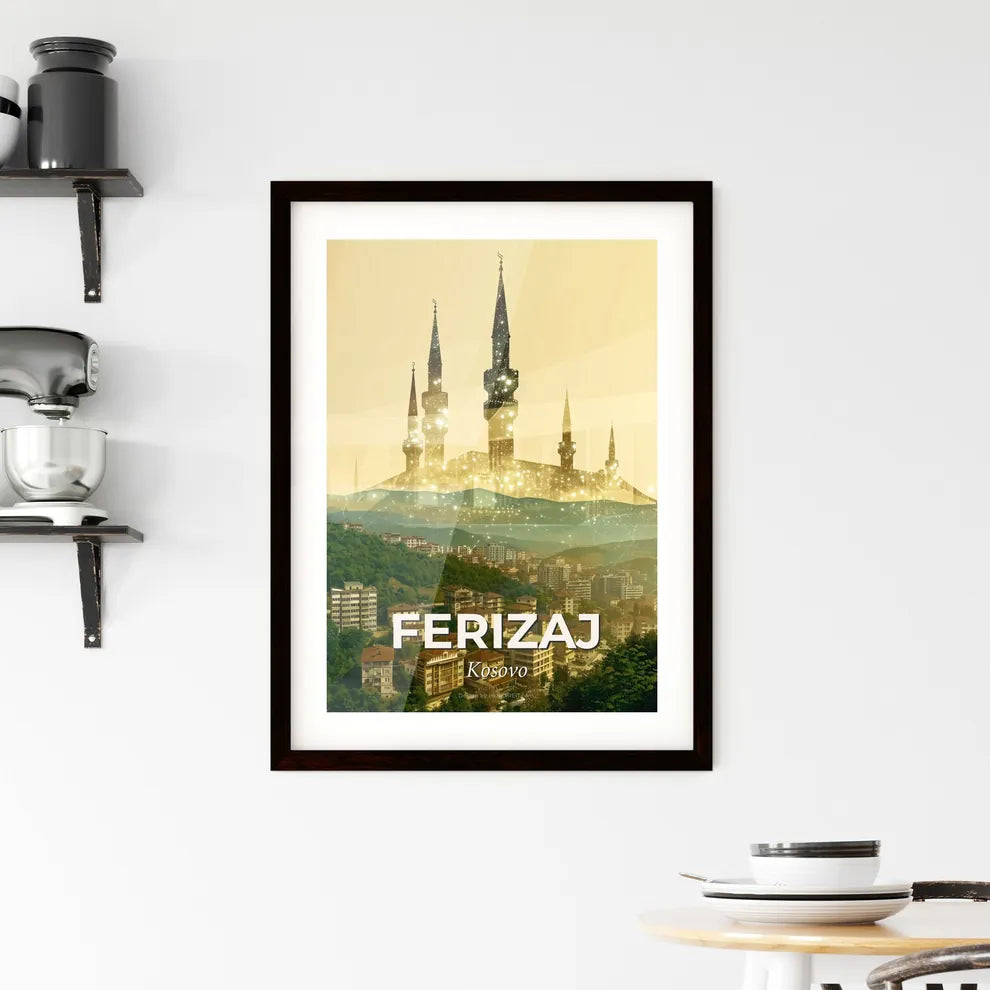 Ferizaj Uroševac City Lights Panorama Wall Art Framed Print