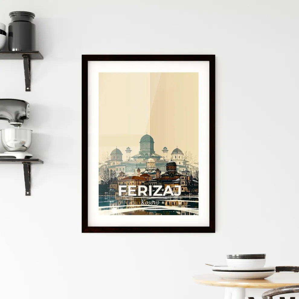 Ferizaj / Uroševac Skyline Architectural Icons Art Poster Framed Print