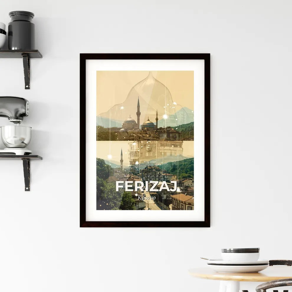 Ferizaj Uroševac Cityscape Skyline Double Exposure Art Framed Print
