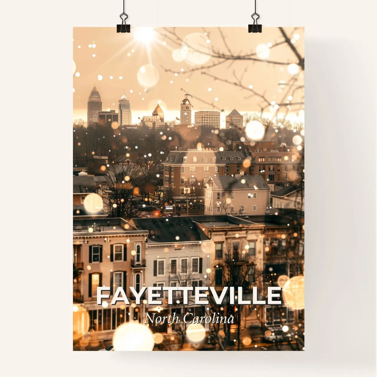 Fayetteville: Blending City and Icons on a Beige Canvas Poster