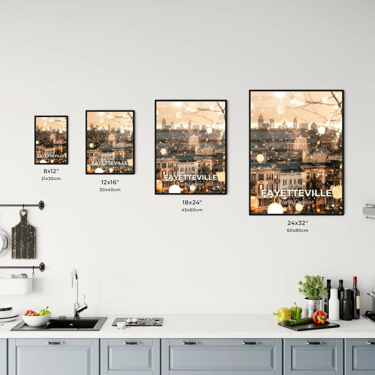 Fayetteville: Blending City and Icons on a Beige Canvas Office Art