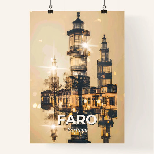 Faro, Portugal: Skyline Composite Art on Beige Paper Poster