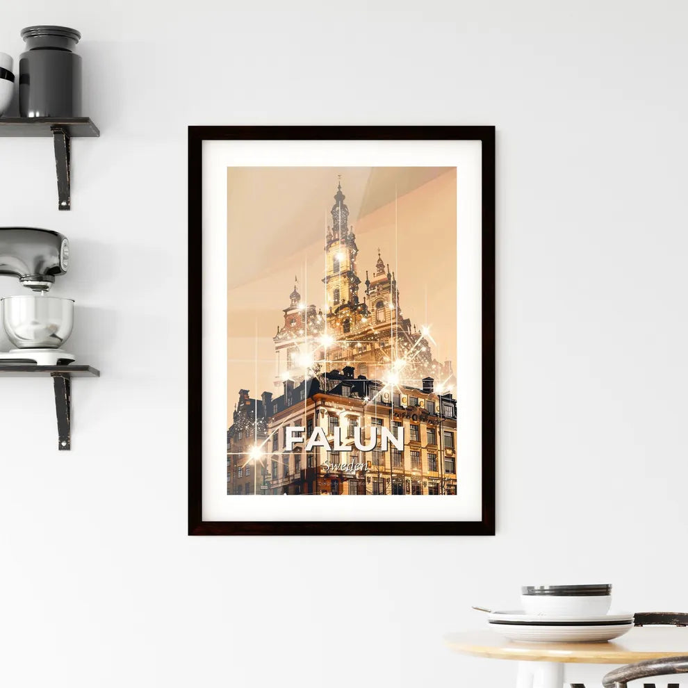 Falun Skyline Double Exposure Art Poster Framed Print