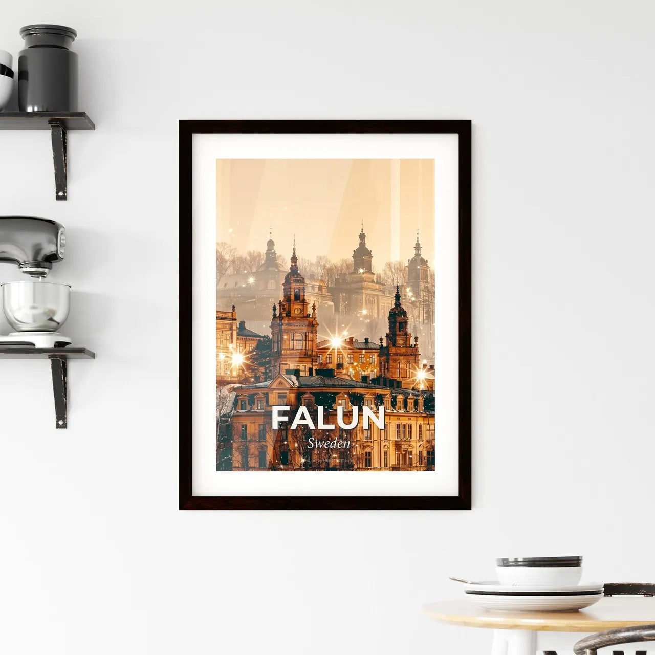 Falun Skyline Double Exposure Composite Art Poster Framed Print