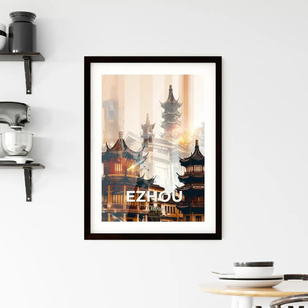Ezhou Skyline Iconography Composite Poster Art Framed Print
