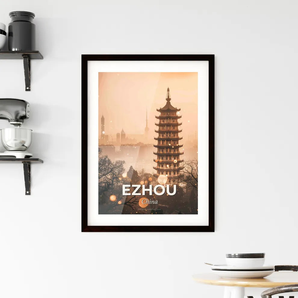 Ezhou City Skyline Composite Artwork Poster Framed Print