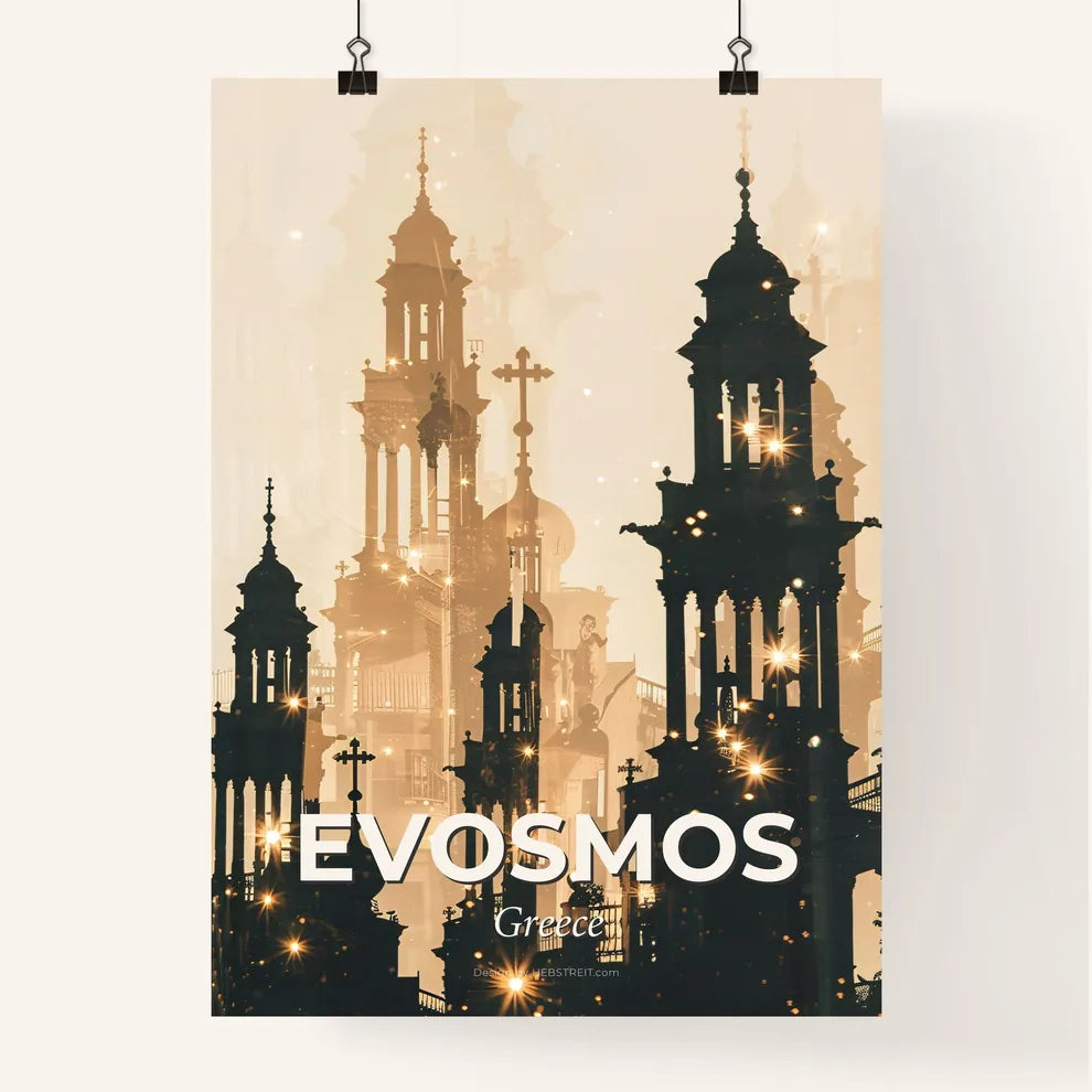 Evosmos, Greece Skyline Double Exposure Composite Artwork Poster