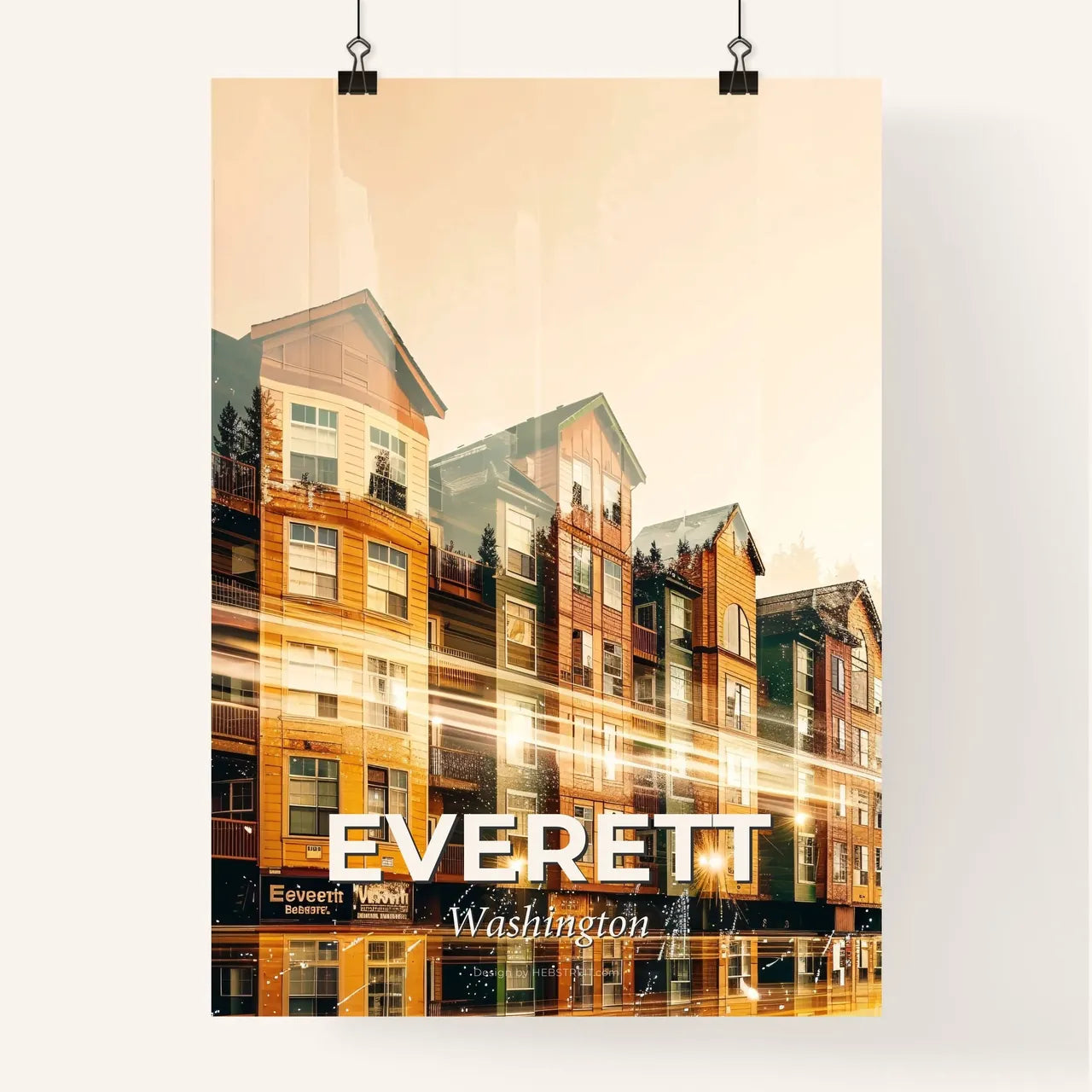 Everett City Skyline Double Exposure Poster Poster