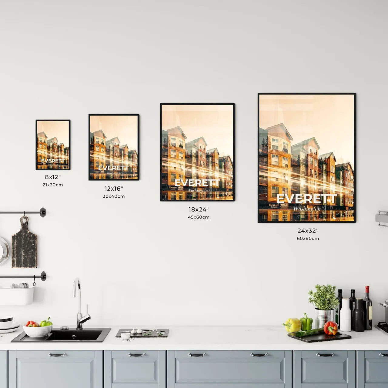 Everett City Skyline Double Exposure Poster Office Art