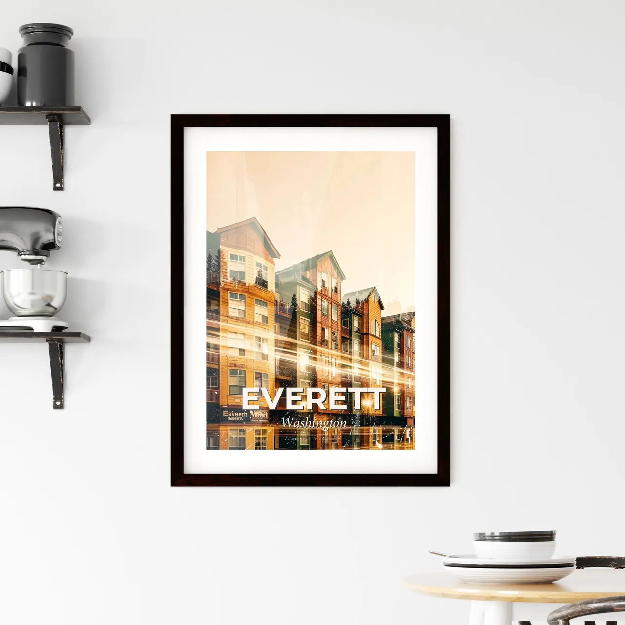 Everett City Skyline Double Exposure Poster Framed Print