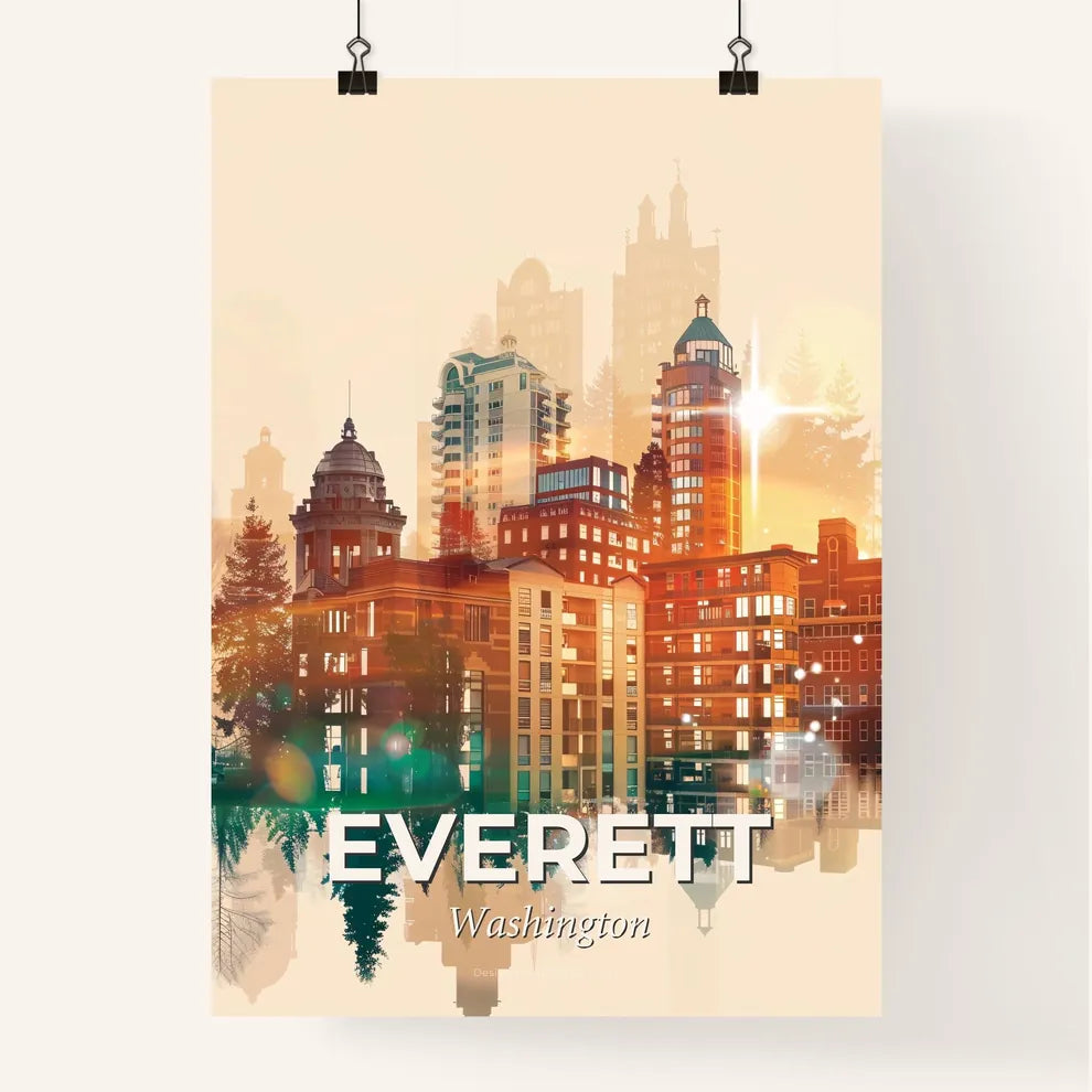 Everett Moonlight Glow City Skyline Poster Poster
