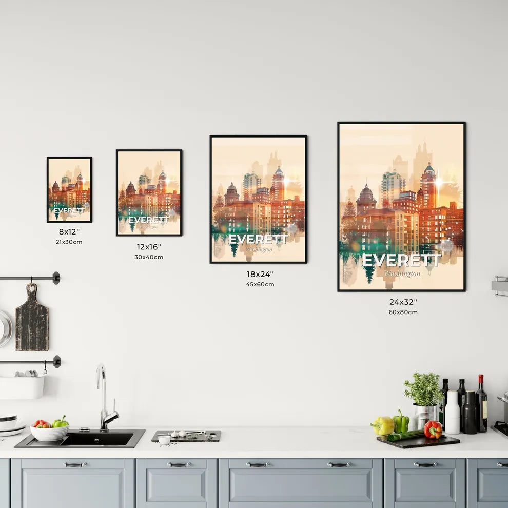 Everett Moonlight Glow City Skyline Poster Office Art
