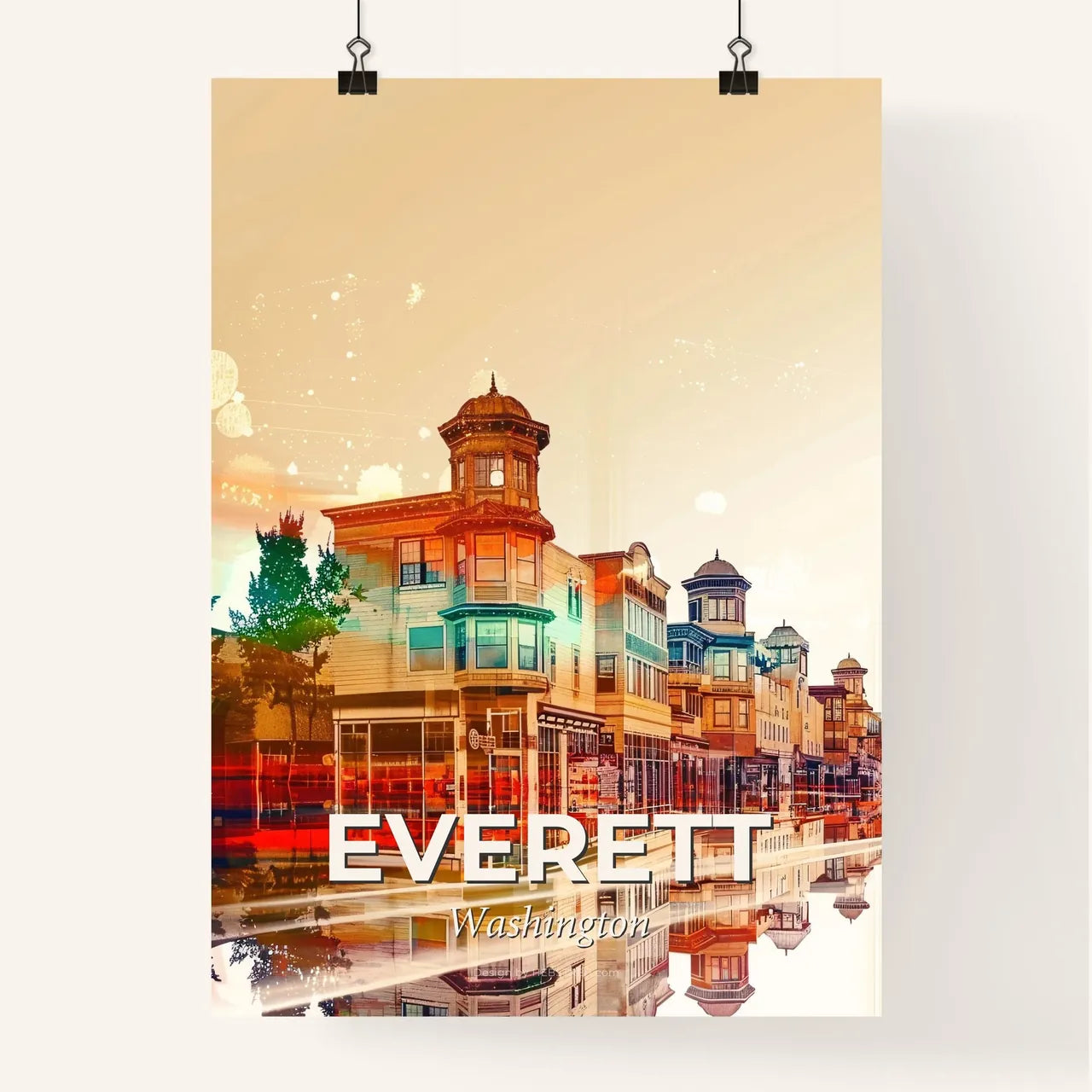 Everett Skyline Cityscape Double Exposure Poster Poster