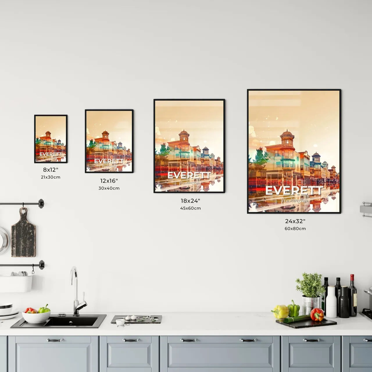 Everett Skyline Cityscape Double Exposure Poster Office Art