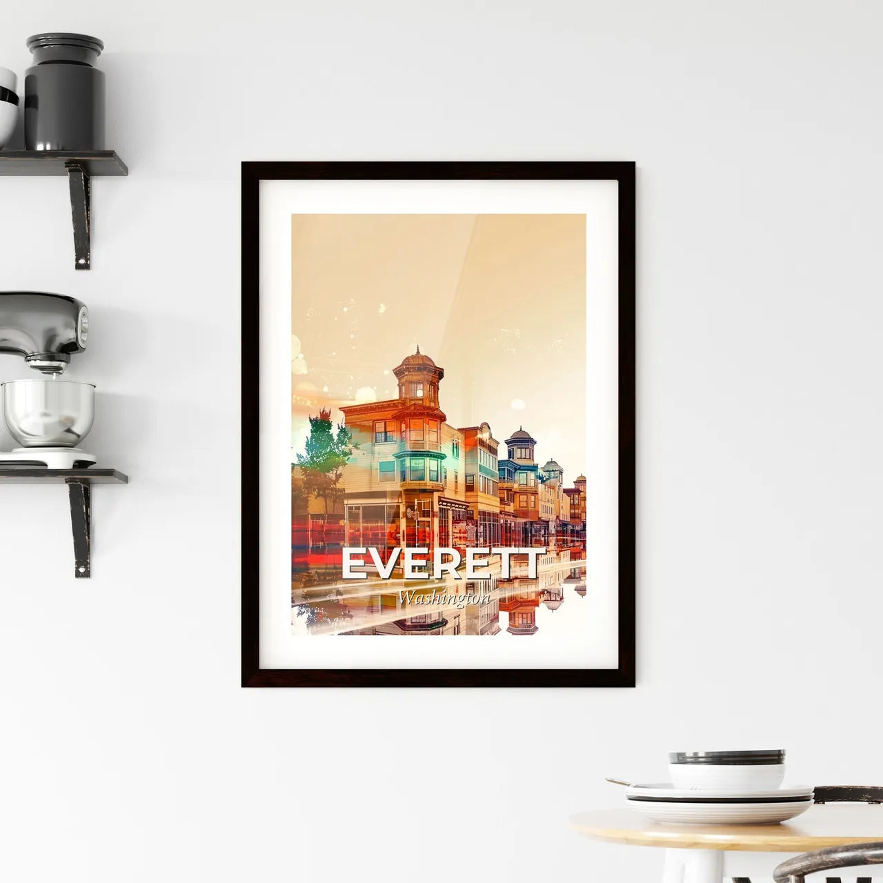 Everett Skyline Cityscape Double Exposure Poster Framed Print