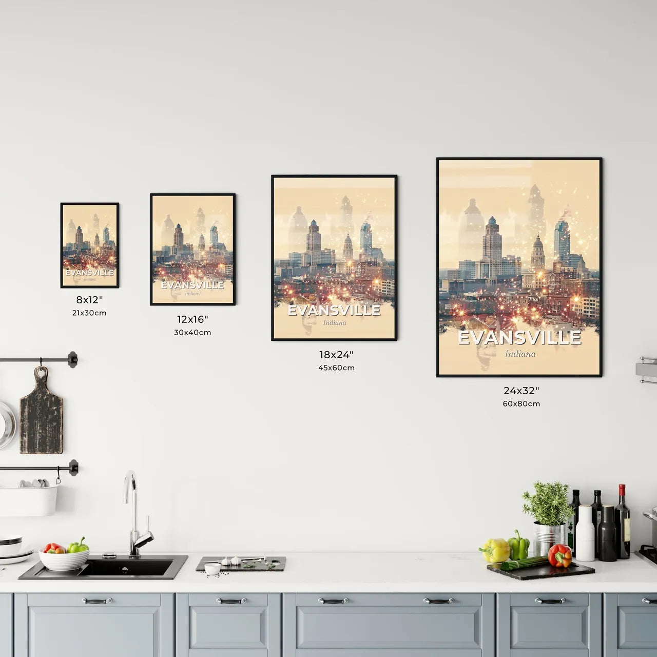 Evansville City Skyline Art Poster Office Art