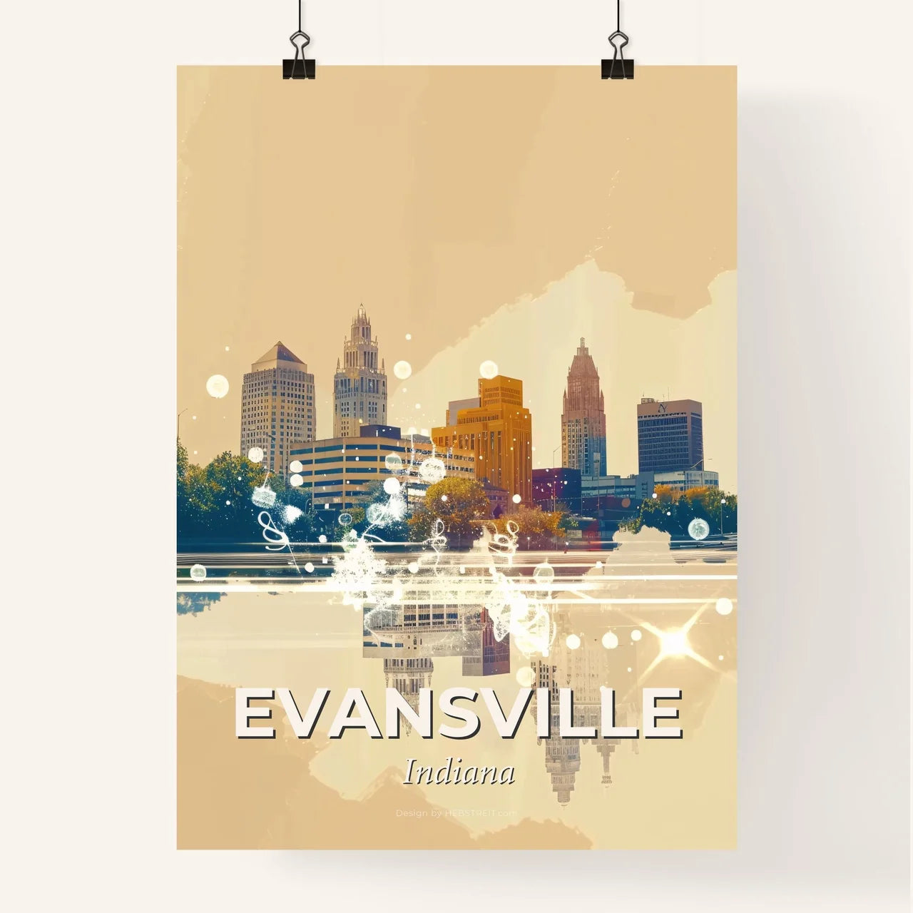 Evansville City Skyline Double Exposure Composite Art Poster