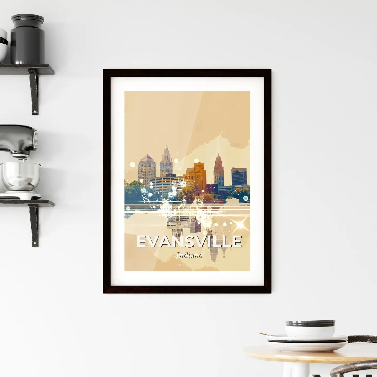 Evansville City Skyline Double Exposure Composite Art Framed Print