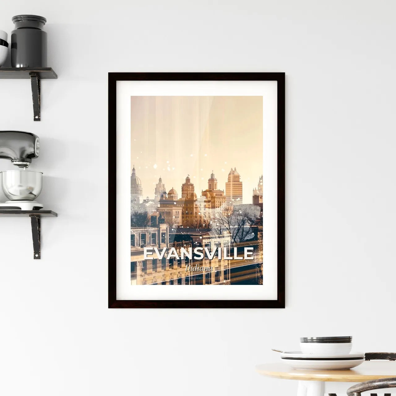 Evansville Architecture Symphony on Beige Framed Print