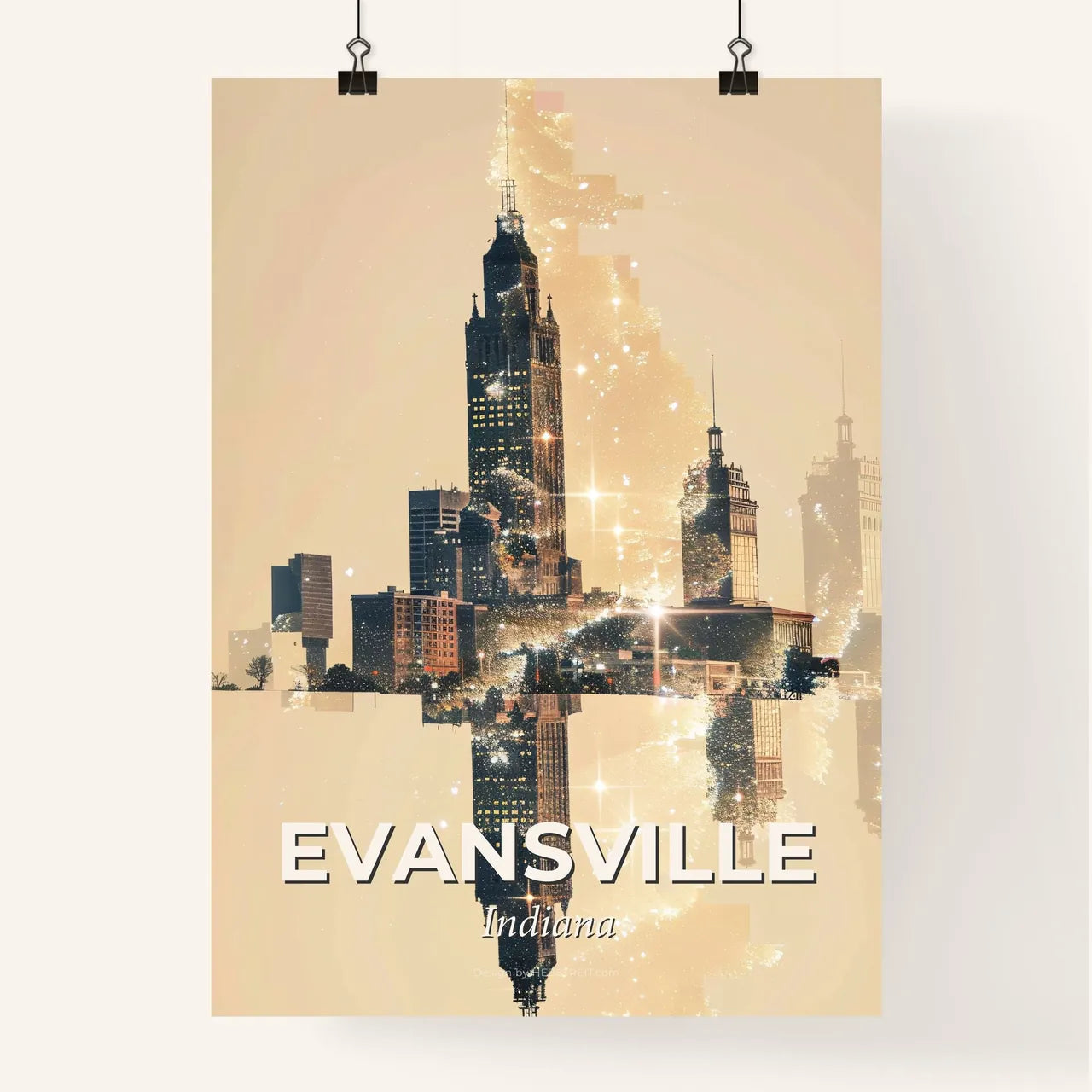 Evansville Skyline Double Exposure Composite Art Poster