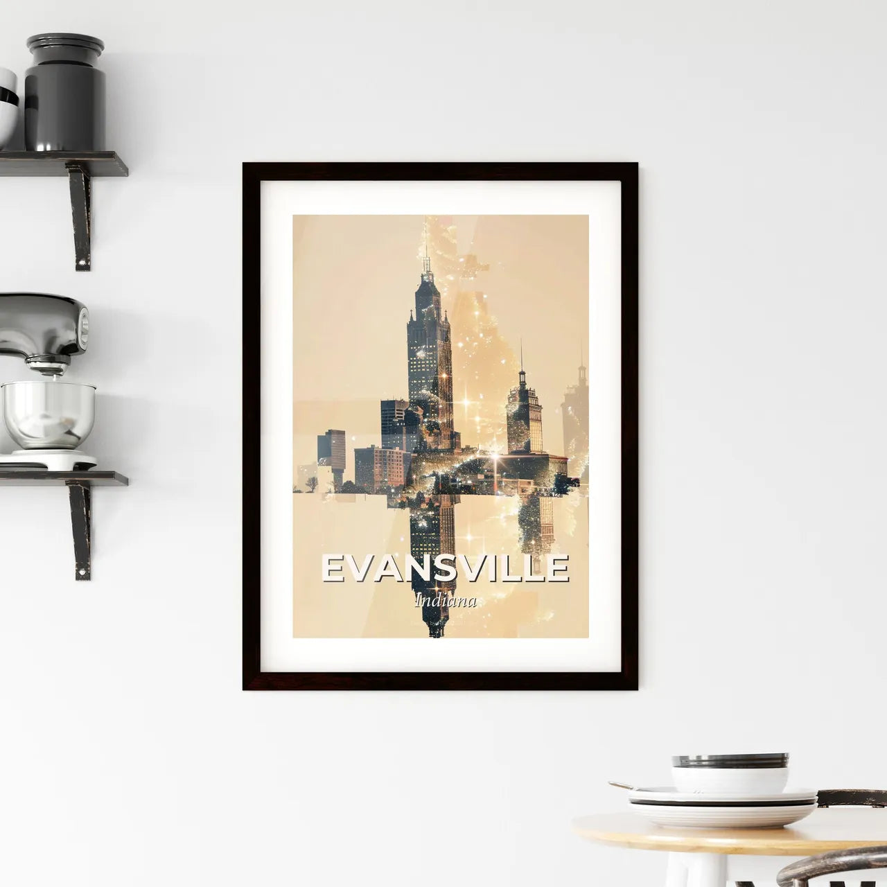 Evansville Skyline Double Exposure Composite Art Framed Print