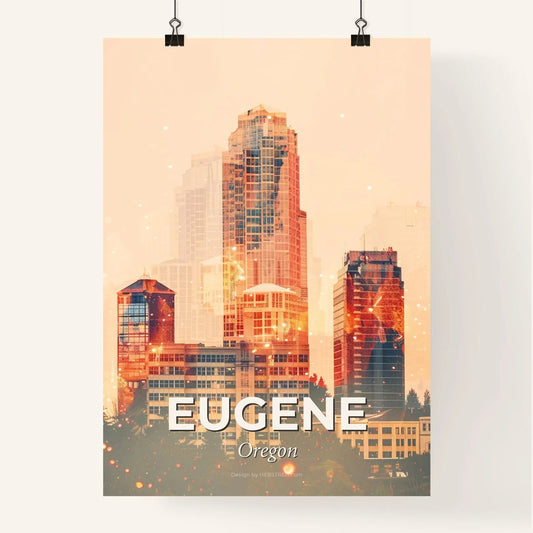 Eugene: City Icons by Night in Double Exposure Art Poster