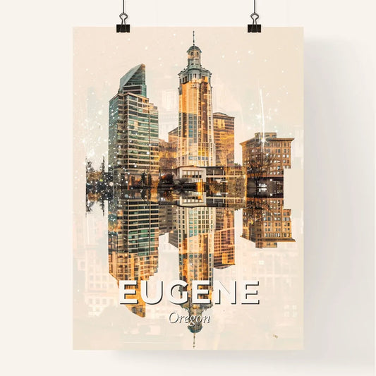 Eugene Oregon Double Exposure City Skyline Art Poster