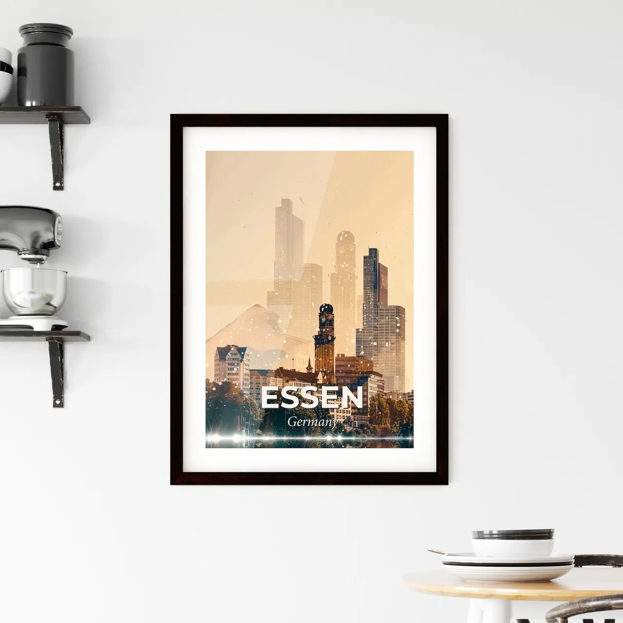 Essen City Skyline Poster Art with Local Architecture Framed Print