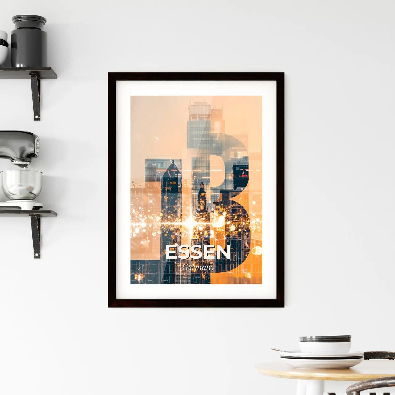 Essen City Skyline Nightlights Poster Framed Print