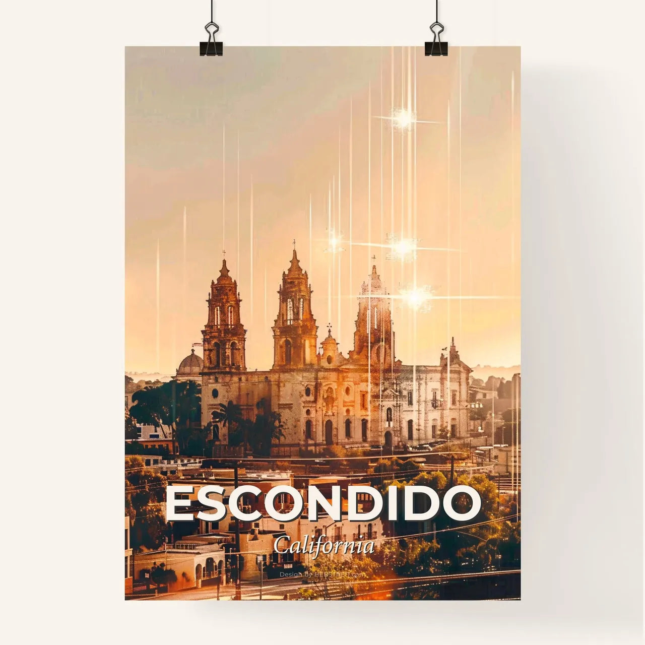 Escondido Skyline Composite Art: Local Charm, Vibrant Colors Poster