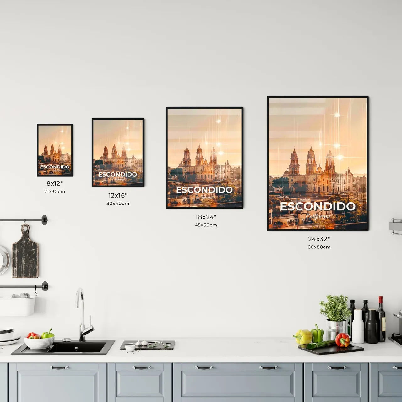 Escondido Skyline Composite Art: Local Charm, Vibrant Colors Office Art