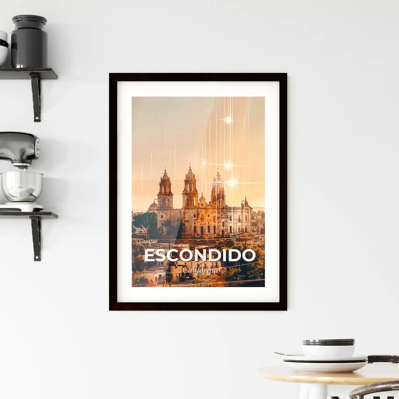 Escondido Skyline Composite Art: Local Charm, Vibrant Colors Framed Print